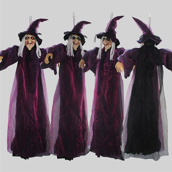 Halloween-ulkoilmakoristeet Animoitu Noita, Punaiset Silmät, 65\" Eläväkokoinen, Riippuva Haukuttu Talo Pelottava Rekvisiitta