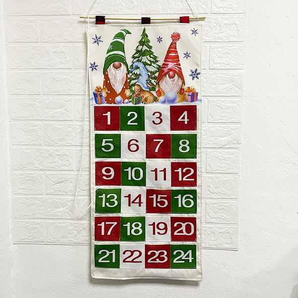 24 Lommer Stof Julekalender, Julekalender med Lommer, Jule Nedtællingskalender til Børn Væghængende Taske Hjemmedekoration