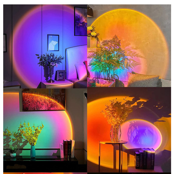 Sunset Lamp Projection 16 farver Sunset Projection Lampe RGB 360° Lysstyrke Justerbar Sunset Light