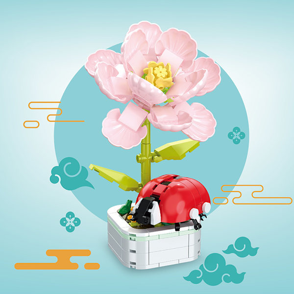 Blomsterbyggnadsbukettset, Blomsterbyggnadsleksaker, Byggklossar Blomstertegel Leksaker Kreativt Projekt för Hemrumsdekor Jul Födelsedag A