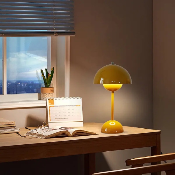 Svamp Blomknopp Uppladdningsbara Led Bordslampor Skrivbordsnatt för mat i sovrummet Touch Night Light Yellow