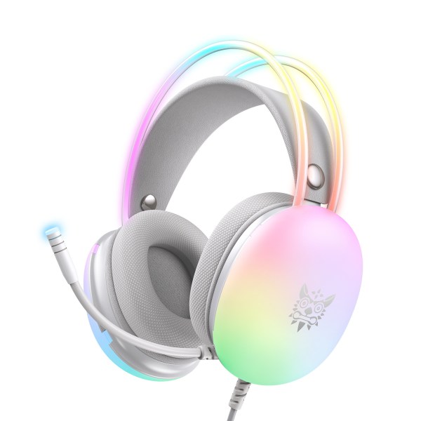 3,5 mm Audio Over Ear -pelikuulokkeet mikrofonilla, PC-langalliset RGB Rainbow -pelikuulokkeet white