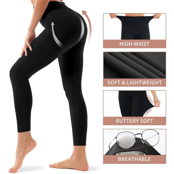4-pack Leggings för kvinnor Rumplyft Hög midja magkontroll Inga genomskinliga Yogabyxor Träning Löpningsleggings S