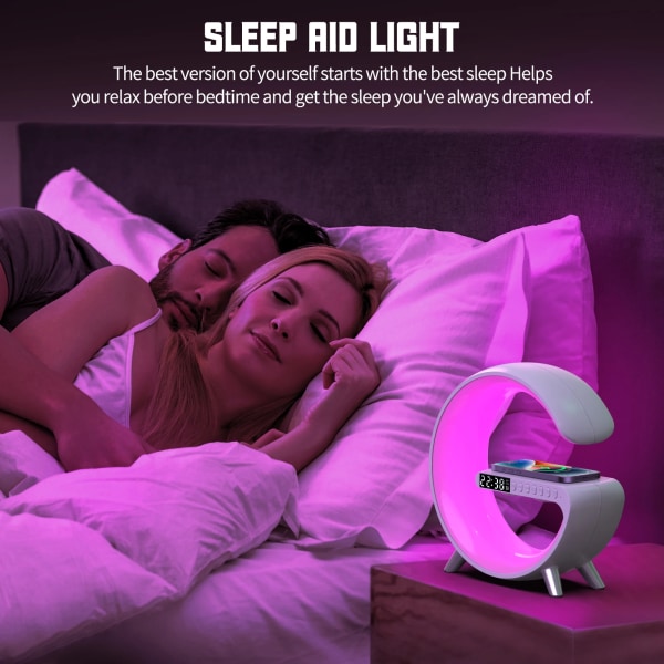 Multifunksjonell Trådløs Lader Alarmklokke Høyttaler App Kontroll Rgb Nattlys Ladestasjon For Iphone white