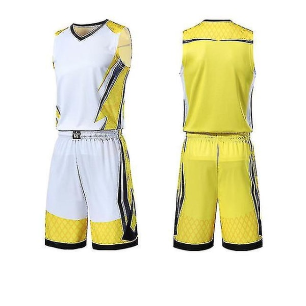 Herr Barn Baskettröjor Kostym Pojkar College Herr Basketuniformer Sport Kit Skjortor Shorts Set Tyg Andas Eget print yellow set XXXXXL