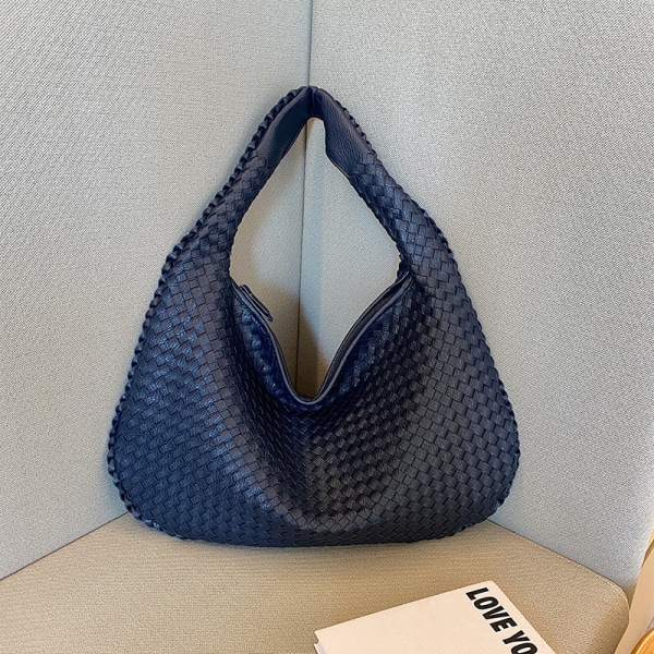 Handväska Designer vävd högkvalitativ axelväska för kvinnor Lyxigt läder Handväska med stor kapacitet Casual handväska för kvinnor navy blue