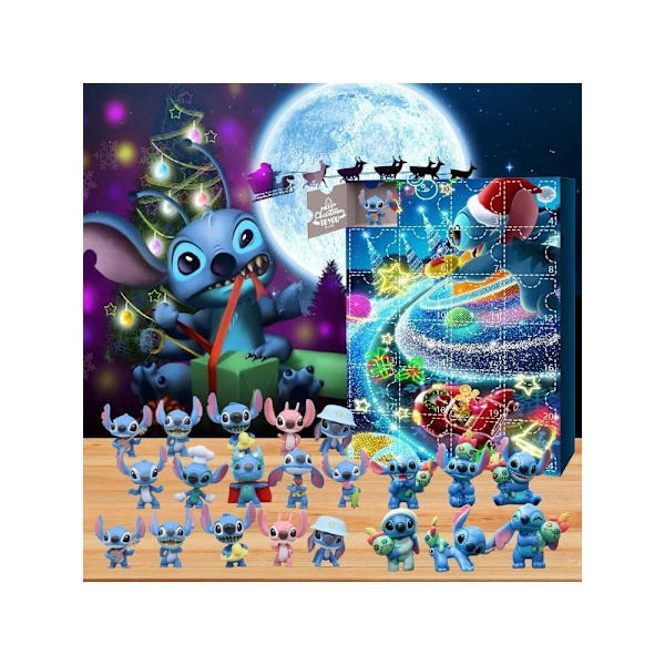 Julkalender 2024 med Lilo & Stitch - Julklapp 2024, Presentask, Figuröverraskningar, Gissningslådor, Stitch Julkalender, Nedräkning Leksak B