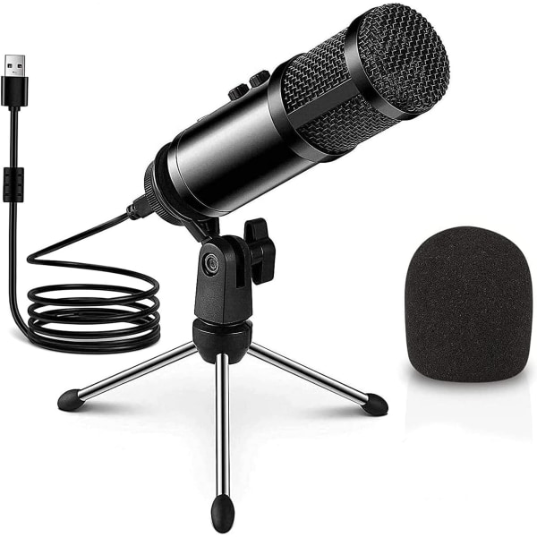 USB mikrofon med mikrofonförstärkning Kardioidkondensator PC Datormikrofon för inspelning av spel Streaming Voice kompatibel med Mac Laptop Desktop Office