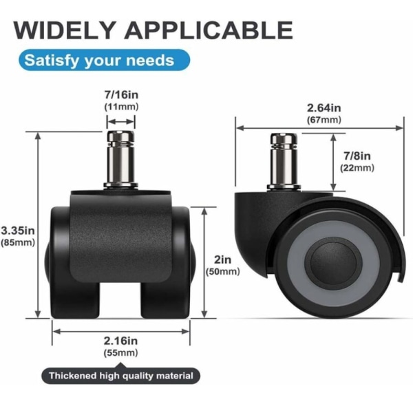 5 kpl toimistotuolin pyörivät pyörät 11 x 22 mm kaksoispyörän muotoilu ei naarmuta lattiaa Halkaisija: 50 mm