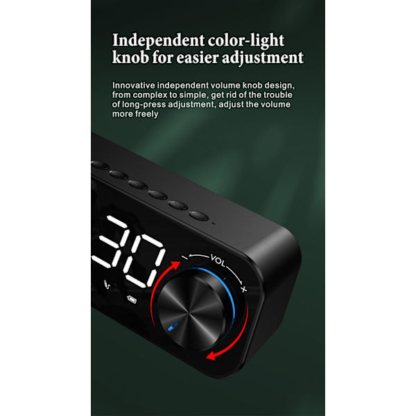 Trådlösa Bluetooth högtalare med spegel LED-skärm, multifunktionell klockhögtalare med nattljus, dubbla larm, USB laddare, för sovrum, hem och resor