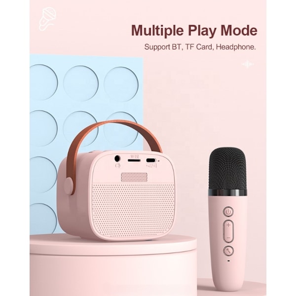 Mini karaokelaite, kannettava Bluetooth kaiutin, karaokelaite kahdella langattomalla mikrofonilla kannettava