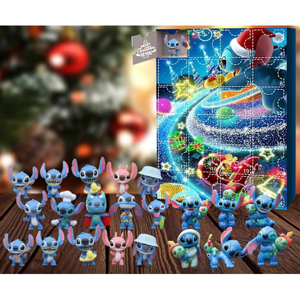 Julkalender 2024 med Lilo & Stitch - Julklapp 2024, Presentask, Figuröverraskningar, Gissningslådor, Stitch Julkalender, Nedräkning Leksak C