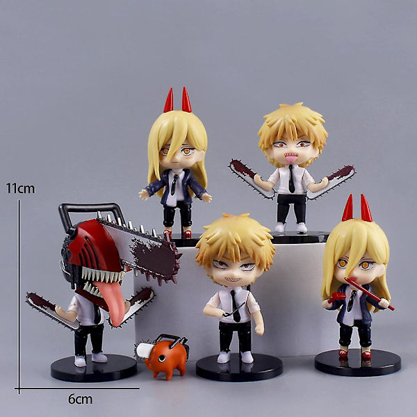 6kpl / set Anime Moottorisaha Miesfiguuri Denji Power Pochita Malli Lelut Kakkupäälliset Kodinsisustuslahjat