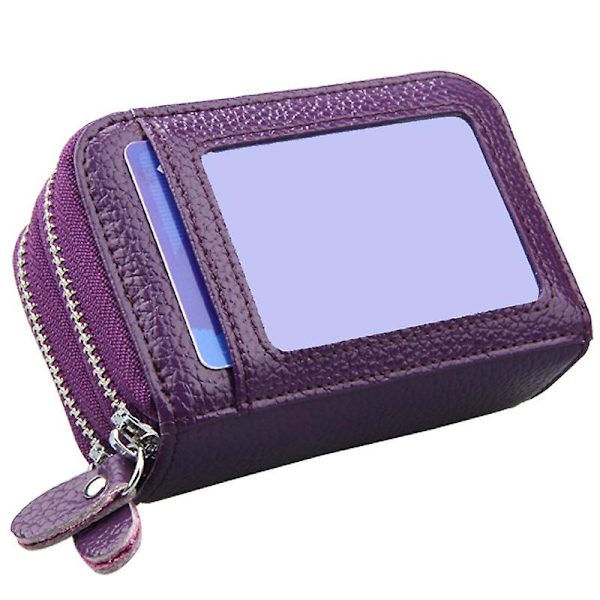 Mini case i äkta läder Organizer Kompakt korthållare plånbok 587-30 Utdragbar dragkedja för kvinnor Kreditkortshållare Purple