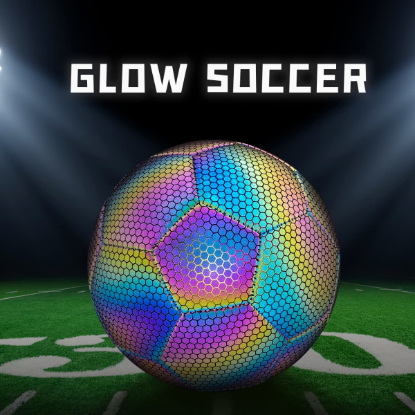 Holografinen jalkapallopallo, koko 5, heijastava hehkuva jalkapallopallo pumpulla sisä- ja ulkojalkapalloharjoittelulahjaksi