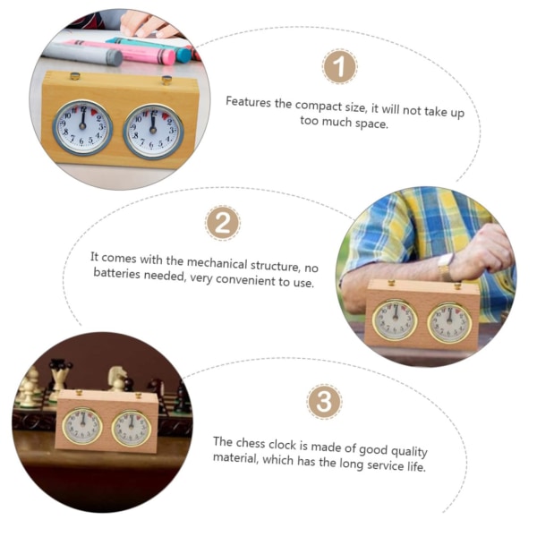 Retro analog skak-ur Timer - Mekanisk afvikling af skak-ur med store letlæselige urskiver wooden