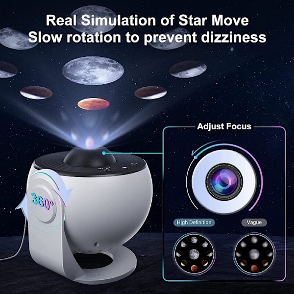 LED Galaxy -projektori Starry Night Light Moon Star Sky Nebula -projektiolamppu black