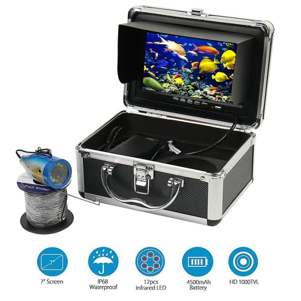 Undervattensfiskekamera med 7-tums LCD-färgskärm IP68 Vattentät
