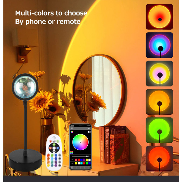 Sunset Lamp Projection 16 farver Sunset Projection Lampe RGB 360° Lysstyrke Justerbar Sunset Light