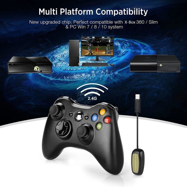 Trådløs håndkontrol til Xbox 360, 2,4 GHz Gamepad Joystick trådløs håndkontrol (svart).
