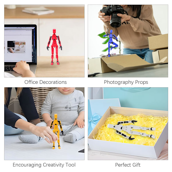 3D-printede actionfigurer, multi-artikulær bevægelig robot til spilentusiaster DIY robot-skrivebordsdekoration black