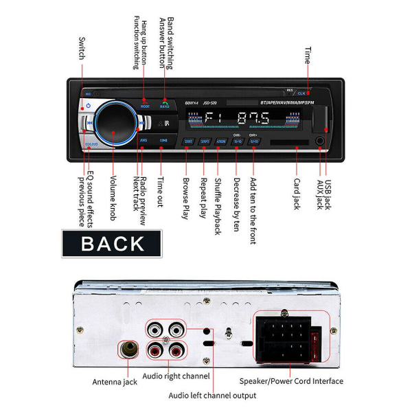 Bluetooth Autoradio Bilstereo Radio FM Aux Input Receiver USB 12V In-Dash 1 Din Bil MP3 Multimedia Player