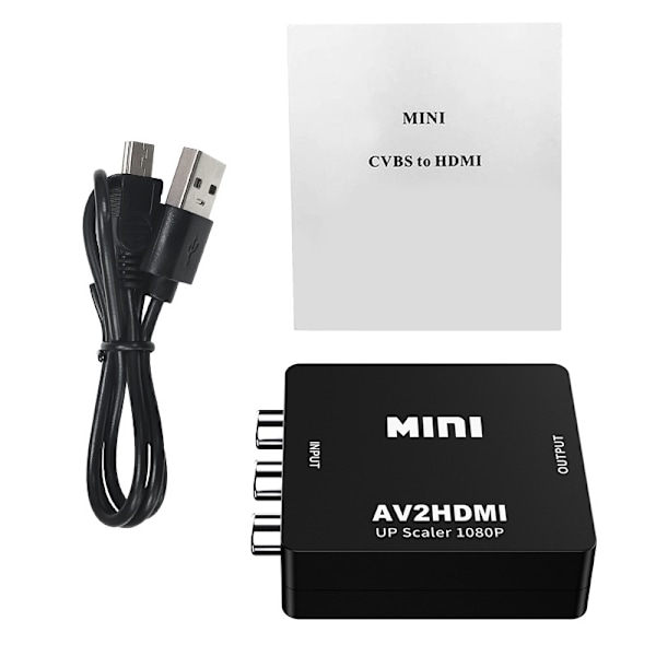 RCA till HDMI, AV till HDMI-omvandlare, Mini RCA Composite CVBS Video Audio Converter Adapter för TV/PC/ PS3/ STB/Xbox VHS/VCR/Blue-Ray DVD-spelare