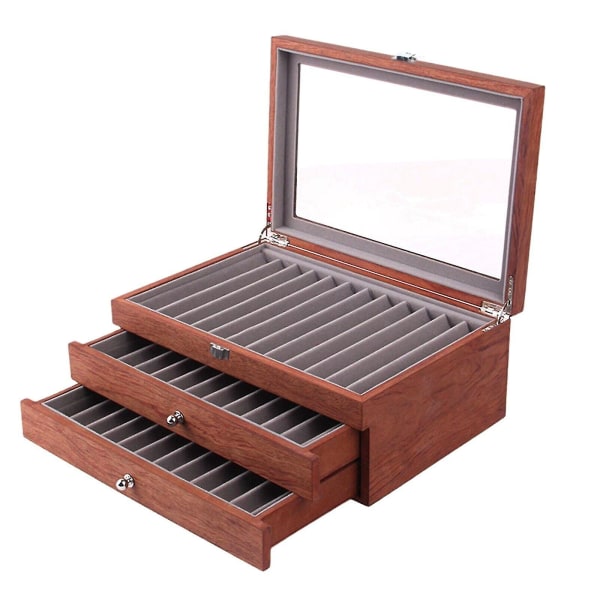 Trä Case 34 Position Vintage Förvaringslåda Pennor Display Case Organizer Box