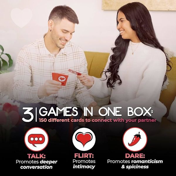 Romantiskt spel för par - Idéer för dejtkvällar Flickvän, Pojkvän, Nygift, Fru eller Man. 3 spel i 1: Prata, Flörta, Våga.