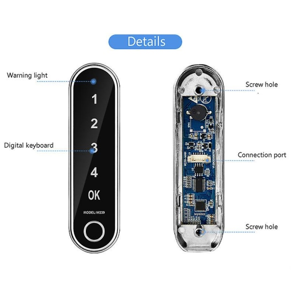 Multifunksjonell fingeravtrykk Passordlås Tredør Ståldør Skuff Garderobe Elektronisk lås med indikatorlys Black Password