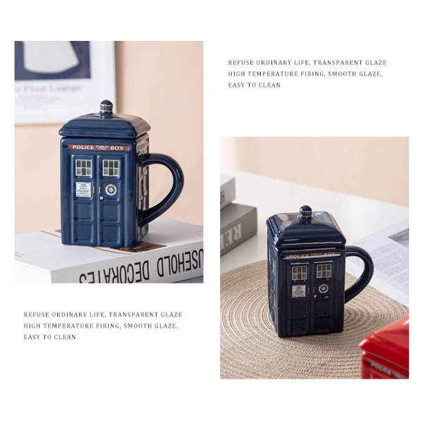 Police Box keramisk mugg kopp med lock cover för te kaffe mugg Rolig kreativ present barn män Röd