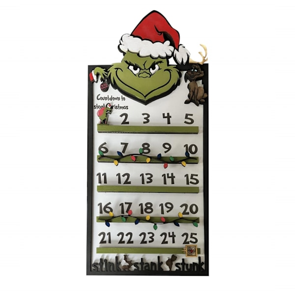 Julekalender Nedtelling Grinch for å stjele julen Adventkalender Nummer Dato, Skrivebordsdekorasjoner i tre