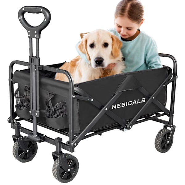 Hopfällbar barnvagn med 8-tums nya stora universal i gummi (beige)
