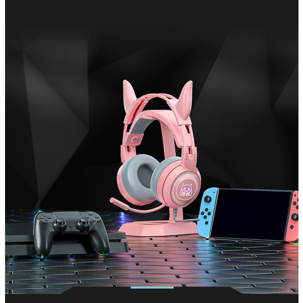 Kabelanslutna hörlurar PC Datorspelshörlurar med mikrofonbrusreducerande headset-rosa