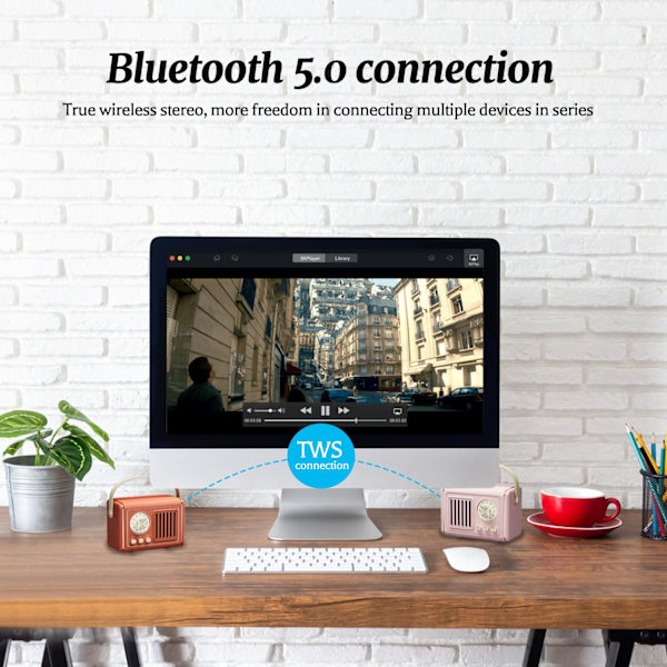 Retro Bluetooth-kaiutin, Kannettava Mini Langaton Bluetooth-kaiutin, Toimistoon, Keittiöön, Työpöydälle, Makuuhuoneeseen, Ulkotiloihin, Tukee USB/TF-korttia/AUX-liitäntää Red
