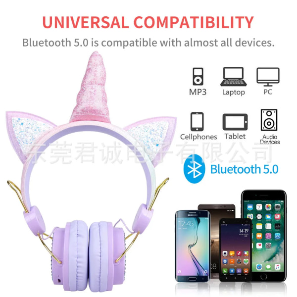 Head-wearing Cute Cartoon Unicorn Bluetooth trådlösa headset hörlurar