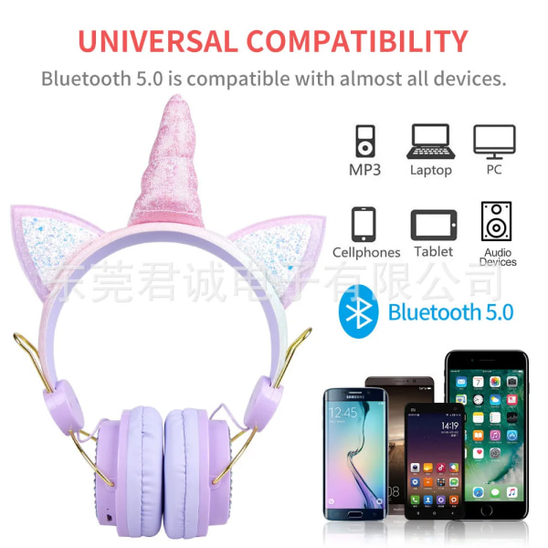 Hodebærende Cute Cartoon Unicorn Bluetooth trådløse hodetelefoner