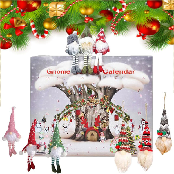 Jultomte Adventskalender 2024, 24-dagars Tomte Adventskalender med Samlartomtar