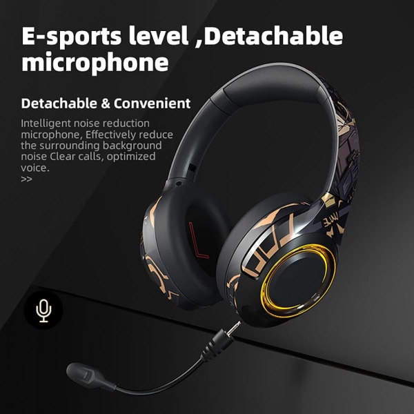 Langattomat kuulokkeet, RGB HiFi Stereo Bass Langattomat kuulokkeet mikrofonilla PS4:lle PS5 Puhelin PC Bluetooth 5.0 Pelikuulokkeet Musta black