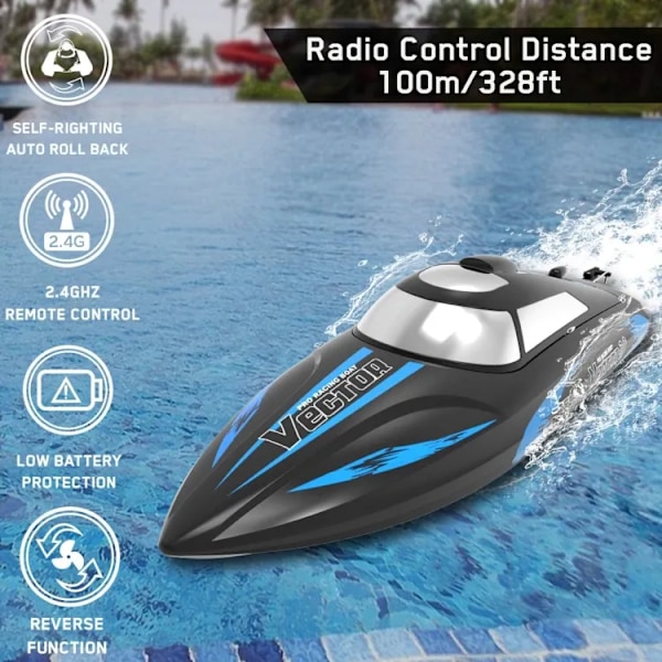 Borstlös RC-båt, 30+ km/h Snabb Fjärrstyrd Båt med SjälvRättning & Låg Batteri Alarmfunktion, 2.4GHz Racingbåt för Pool & Sjöar