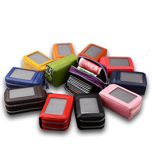 Mini case i äkta läder Organizer Kompakt korthållare plånbok 587-30 Utdragbar dragkedja för kvinnor Kreditkortshållare Purple