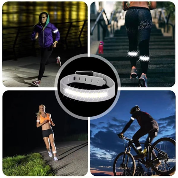 2 stk. LED-armbånd, oppladbare, 3 lysmoduser, lysarmbånd, vanntett lysarmbånd, lysstripe for jogging, nattløping