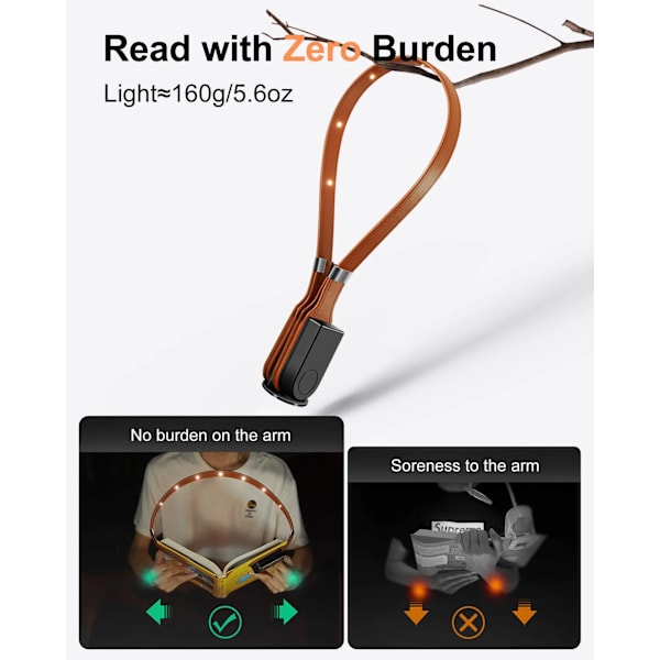 Flexibel uppladdningsbar boklampa med 3 ljuslägen för LED-klämma för ögonskydd