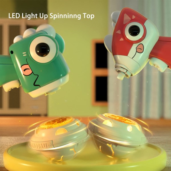 Dinosaur Party Favors LED Light Up Spin Gyro Disk Launcher Gun (rød)