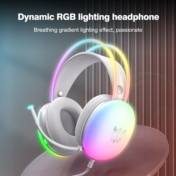 3,5 mm Audio Over Ear Gaming-hodetelefoner med mikrofon, PC-kablede RGB Rainbow Gaming-hodetelefoner white