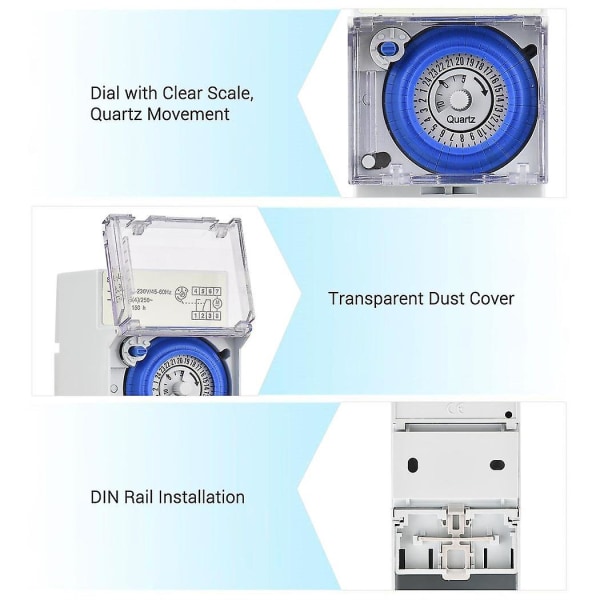 Mekanisk 24 timers timerkontakt AC 220-240v 15 minutter interval 96 gange On/Off Programmerbar elektrisk timer Din skinneinstallation Relækontakt SUL181h AC110-230V