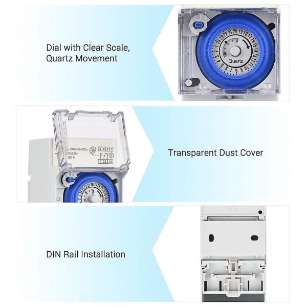 Mekanisk 24 timmars timerbrytare AC 220-240v 15 minuter Intervall 96 gånger På/Av Programmerbar elektrisk timer Din-skena installation Reläbrytare SUL181h AC110-230V