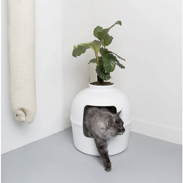 Diskret kattsandlåda med lock vit H 52 cm