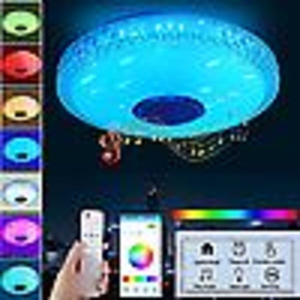 36W LED-taklys med Bluetooth-høyttaler, RGB-fargeendring, dimbar, for soverom, kjøkken, bad
