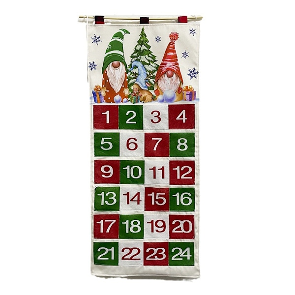 24 Lommer Stof Julekalender, Julekalender med Lommer, Jule Nedtællingskalender til Børn Væghængende Taske Hjemmedekoration